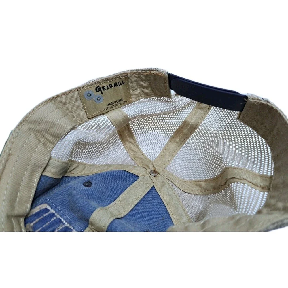 Heaven Hill Distillery Snapback Baseball Hat Cap Trucker Mesh Distressed Denim